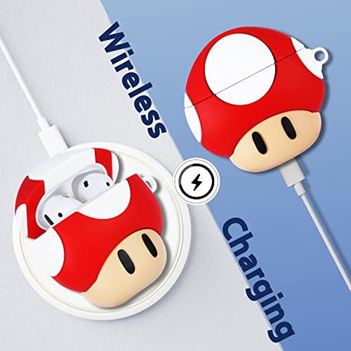 Joysolar For Airpod 1&2 Case Cute Cartoon 3D Soft Silicone Air Pods Funny Cover Kawaii Fun Cool Keychain Design Shell Food Fashion Stylish Girls Kids Teens Women Cases For Airpods (Mushroom) #TOP3