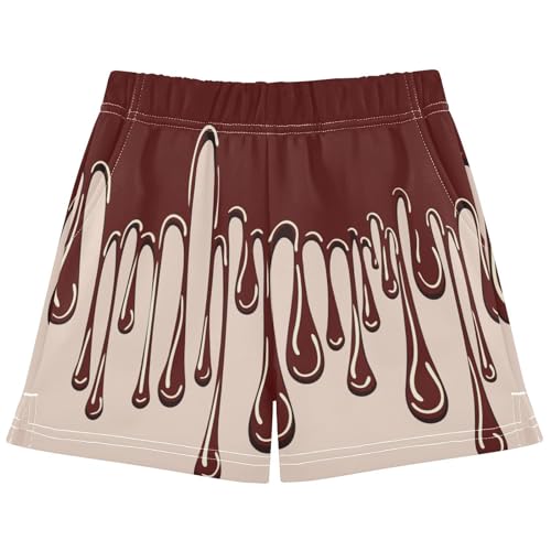 pnyoin Girl's Shorts Brown Dripping Chocolate Athletic Running Shorts with Pockets Size 12-13t