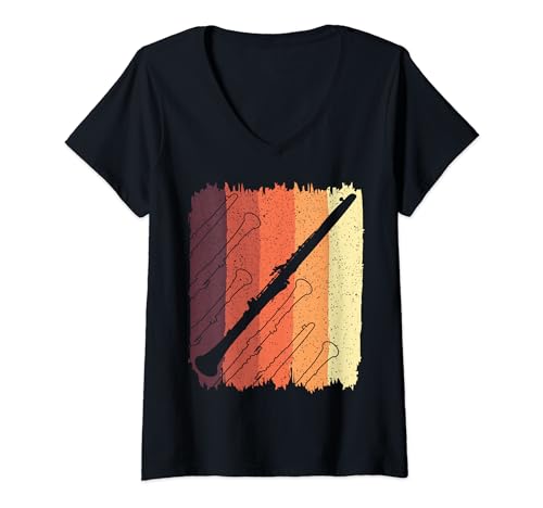 Mujer Clarinete Jugador Vintage Retro Clarinetes Clarinetista Camiseta Cuello V