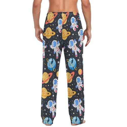 Vdsrup Men's Pajama Pants Planets Astronauts Pajama Pants for Men PJs Bottoms Drawstring Pockets Sleep Lounge Pants S2