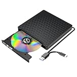 External CD DVD Drive, Ultra-Slim CD ROM Burner Reader Writer Drive Portable DVD Player, USB 3.0 and Type-C Optical, Compatible with Laptop Desktop PC Windows XP/7/8/10/11 MacBook Mac OS Linux