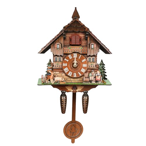 Reloj de pared de cuco de madera con péndulo y campanilla horaria antigua 2