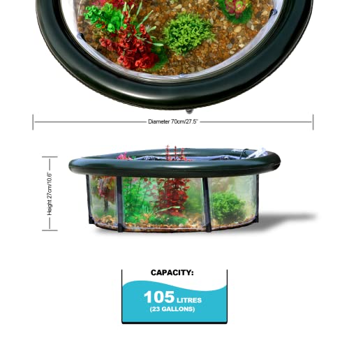 Roamwild Pop Up Pond – Transparent Garden Water Feature - Aquarium Patio Raised Pond Set Kit with Easy Fit Aeration Pump