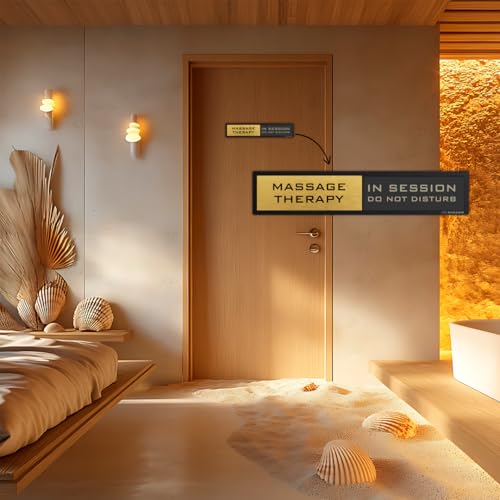 Image of inchMASSAGE THERAPY WELCOME PLEASE KNOCK / IN SESSION DO NOT DISTURB inch SMEDOR Professional sliding sign board �- on-door signboard- Customisable name plate display with in /out status - information letter board - custom sliding signs