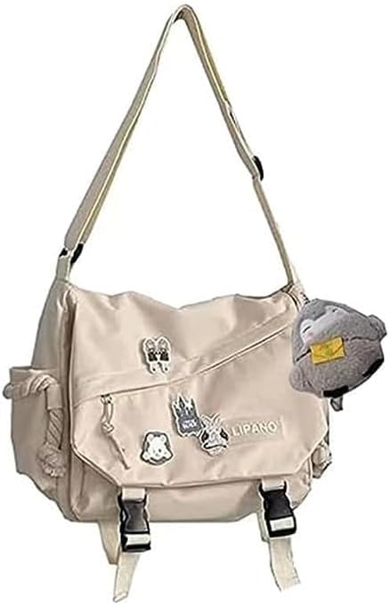 Kawaii Messenger Bag with Cute Pins and Ornament, Casual Crossbody Bag