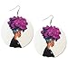 Ethnic Style Large Round Wood Eardrop African Wooden Dangler Earrings (Color A)