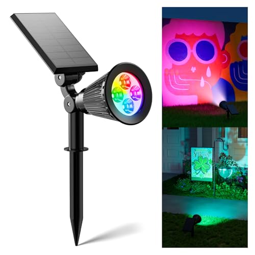 Color Changing Solar Spotlights Outdoor for Tree, Flower, Plant, Statue, Decorations, Wall, Waterproof Rainbow Lanscape Spot Lights for House Outside, Yard, Garden, Patio, 8 Coloful Uplighting Modes
