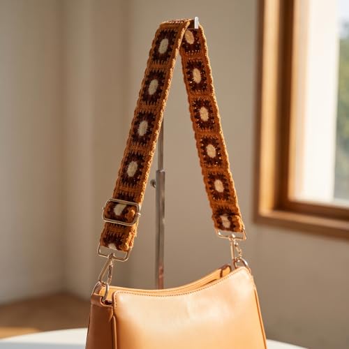 Image of Wide Purse straps Crochet Flower replacement crossbody for Handbag Adjustable Embroidery Knit Guitar Shoulder strap