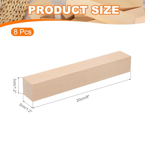 QUARKZMAN 8 Stücke Basswood Schnitzblock, 1,2x1,2x8 Quadratische Holzdübelblöcke Holzstücke für DIY, Kunstdekoration, Handwerksschnitzen, Handgeschnitzt