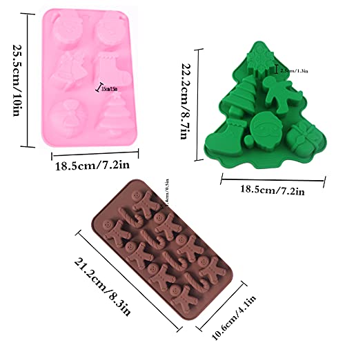 3Pcs Christmas Silicone Molds,Silicone Christmas Baking Mold, Christmas Tree Cake Mold,Candy Chocolate Molds,Xmas Gift Handmade Soap Molds,Set Diy Baking-Gingerbread,Candy Cane,Santa,Bells Snowflake #TOP1