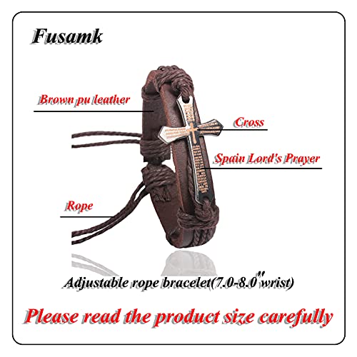 Fashion Religious Cross Spain Lord's Prayer Bracelet Leather Rope Bracelet2