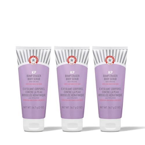 First Aid Beauty - KP Bump Eraser Body Scrub with 10% AHA, Keratosis Pilaris Skin Exfoliator with Glycolic & Lactic acids, Helps Reduce Chicken Skin Bumps, Safe for Sensitive Skin, 2 oz, 3 ct