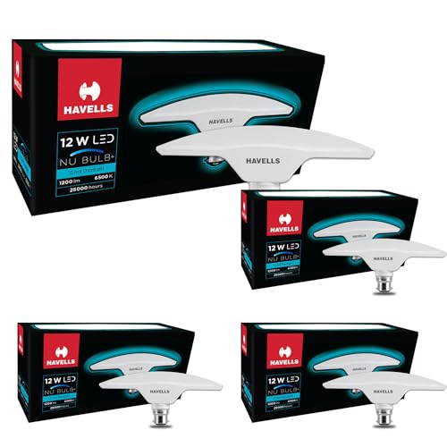 Image of Havells T Shape NU Led Bulb 12W B22 Base|14% Wider Light Spread|100 Lumens Per Watt|Inbuilt 4.0KV Surge Protection| 320 Degree Rotation For Multiple Applications (6500K,Cool Day Light) - Pack Of 4