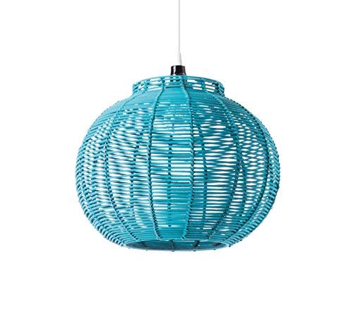 Luminaire Korba turquoise, suspension rotin, 60 W, bleu, ø 30 x H 24 cm