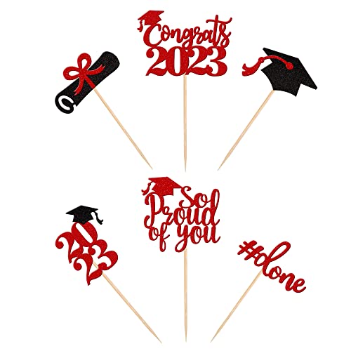 36 Pcs 2023 Graduation Cupcake Toppers Glitter Congrats Class Of 2023 Diploma Done Grad Cap Cupcake Picks So Proud Of You Cake Decoratiosn For 2023 Graduation Theme Party Supplies Red #TOP1