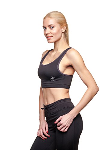 Beverly Hills Polo Club Women's Trendy Sport Bra, Black/Charcoal, S