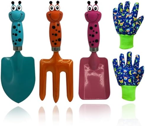 Kids Gardening Tools Gloves Set 3 Cute Shovel Spade for Kid Garden Work with 1 Toddler Gloves for Teen Boy Girls
