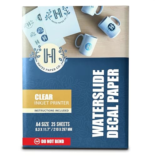Hayes Waterslide Decal Paper for Inkjet Printers | 20+5 Free Clear A4 Sheets (8.25x11.7') | Quick Dry, Strong Adhesion, Easy Application | Premium Water Transfer Paper 200gsm Thickness for DIY Crafts