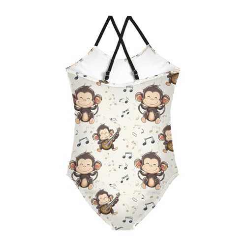 ALAZA Cute Monkeys Music Notes Girl’s Swimsuits Bathing Suit One Piece Beach Swimwear2