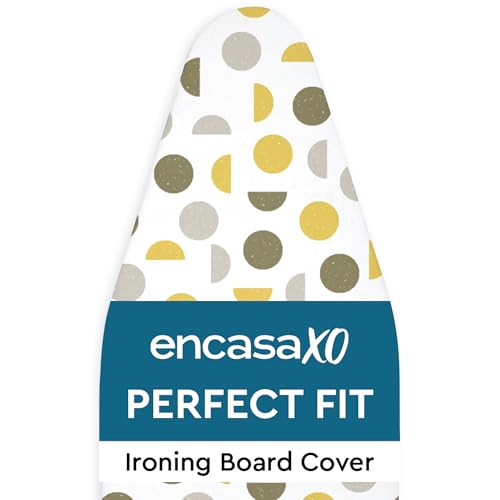 Image of Encasa XO Ironing Board Cover with 3mm Thick Felt Pad for Steam Press (Fits Standard Medium Boards of 112x34 cm) Heat Reflective, Scorch & Stain Resistant, Printed - Yellow Moon