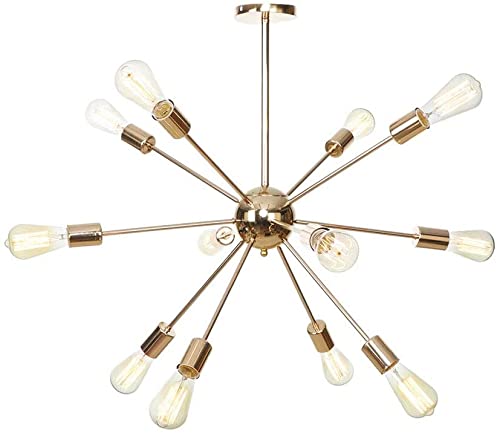 Sputnik Chandelier,Modern Industrial Hanging Lamp Vintage Iron Metal Paiting Finish Pendant Light Mid Century Chandelier Kitchen Island Ceiling Light Fixture Golden 12 Lights