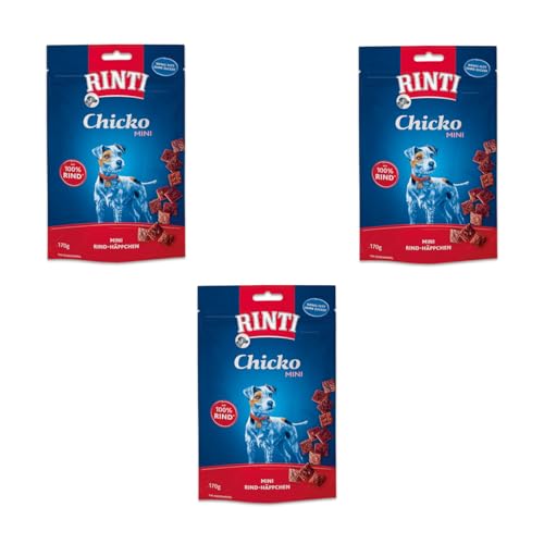 Rinti Extra Chicko Mini Rind | 3er Pack | 3 x 170 g | Ergänzungsfuttermittel für ausgewachsene Hunde | Herzafte Mini Häppchen | Aus frischem mageren Rindfleisch zubereitet