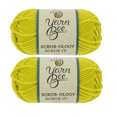 Yarn Bee Scrub-Ology Scrub It! 5 - Bulky, 100% Nylon, 79 Yards Yarn for Crocheting & Knitting Trivets, Pot Holders Dishcloths, and More, Set of 2, 5 Lime