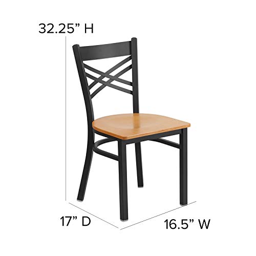 Image of Flash Furniture HERCULES Series Black ''X'' Back Metal Restaurant Chair - Natural Wood Seat