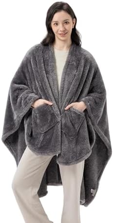 Sushing Fluffy Fleece Wearable Blanket, Ultra Soft Cozy Oversized with Pocket, Warm Snuggle Wrap for Lounging on Couch, Bed, Travel, Camping, All-Season for Women Men(58''×64'', Smoke)