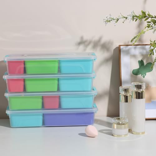 Image of 4 Pack Small Plastic Storage Organization Container with Dividers Removable Tray with Latch, Craft Storage Box, Snack Organizer is suitable for holding chocolates, cookies, paint brushes, puzzles