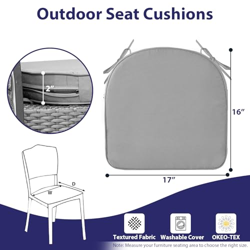 IPYNBAP Outdoor Chair Cushions Set of 4 -Waterproof Outdoor Seat Cushions for Patio Furniture, Patio Chair Cushion with Handle and Ties, Out Door Chair Pads,17x16x2-Round, Grey by IPYNBAP - Used condition - Image 6