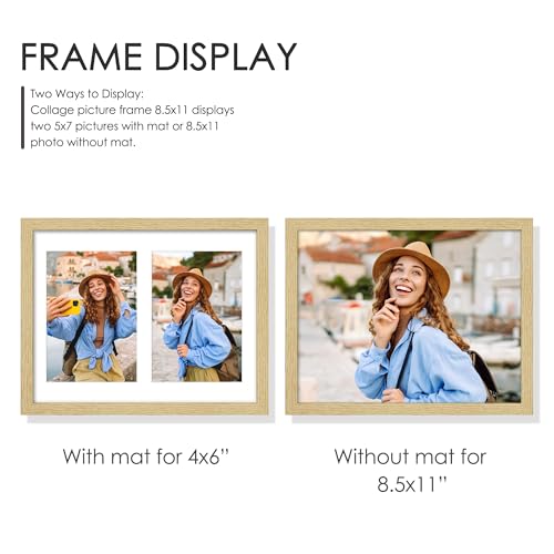 Image of DUENPY 8.5x11 Double 5x7 Picture Frame, Made of Natural Solid Wooden Picture Frames, Displays Double 5x7 inch Photos, or 8.5x11 (Without Mat) Wall Decor, Wall Hanging, or Tabletop, Solid Color.