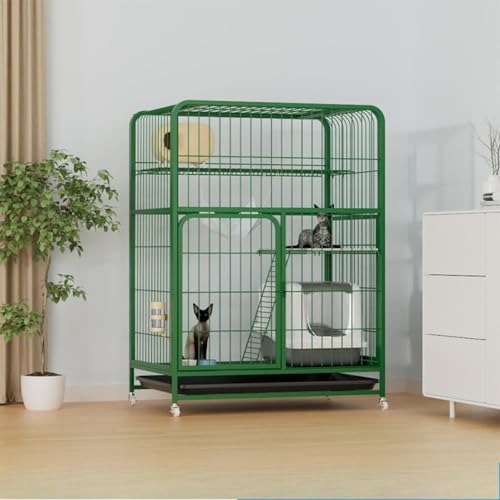 猫 ケージ 猫 ゲージ 3段 /2段 トイレ付き 大型/スリムコンパクト ペット 脱走防止 留守番 猫用 スリム 猫のゲージ 猫 多頭飼い キャットゲージ 広い 頑丈 お掃除らくらく 人気 キャスター 組立簡単 キャット (グリーン,78*55*110cm