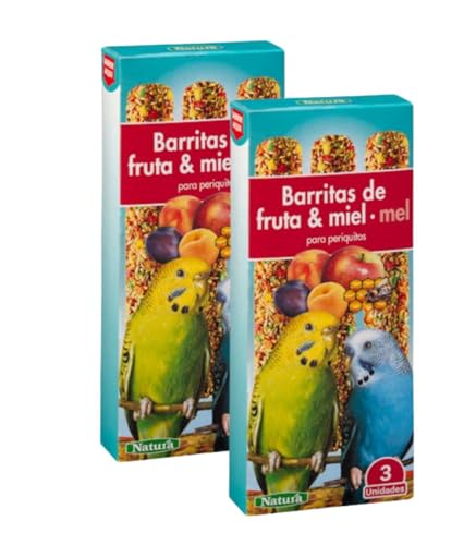 Barritas de Fruta y Miel para Periquitos, Pack Doble con 6 Unidades, Alimento para Aves