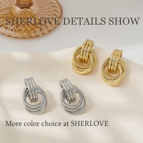 Image of SHERLOVE Chunky Knot Gold Earrings Women Statement Drop Dangle Earrings | 14K Gold Plated Hypoallergenic Lightweight,Trendy Dainty Elegant Cute,Women Gold Jewelry Fashion Accessories Gifts