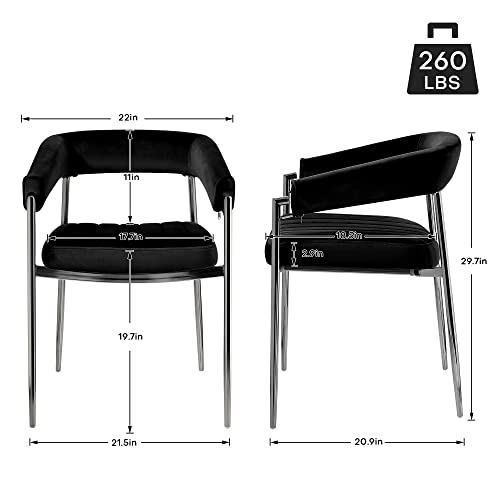 Bekrvio Velvet Arm Dining Chairs Kitchen Dining Room Chairs With Armrest, Mid Century Modern Living Room Armchair Accent Chairs Upholstered Kitchen Chairs With Metal Chrome Legs, Black #TOP1