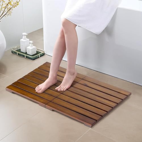 Wooden Shower Mat, Waterproof Wood Shower Mat with Non-Slip Feet - Sturdy Bathroom Mat for Inside and Outdoor Use, Bathroom Decor Essentials Multifunctional Design for All Occasions(81x87cm/32x34in)