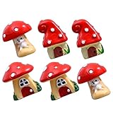 jojofuny 6 Stück Kleiner Pilzhaus Dekoset aus Kunstharz Cartoon Miniaturfiguren für Garten Balkon und Rasen Langlebige Micro Landschafts Pilzornamente