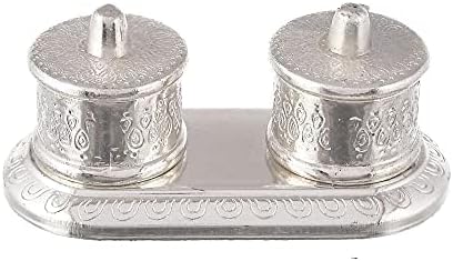 MP Flowers Aluminium Kumkum Box with Two Compartments Compact and Lightweight Easy to Store Pooja Items Silver Sindoor Dani Pack of 1