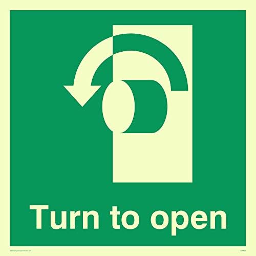 Viking Signs SA402-S85-S Left Down Arrow"Turn To Open" Sign, Rigid Silver Plastic, 85 mm H x 85 mm W