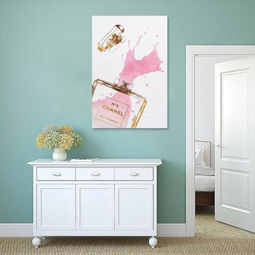 Image of BanLaArt Fashion Gold Perfume Bottle With Pink Splash Canvas Print Poster Decorative Painting Canvas Wall Art Picture Print Modern Family Bedroom Decor 16x24inch(40x60cm), style-2