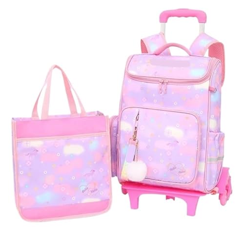 WLIHDB Mochila con Ruedas Mochila Escolar con Ruedas y Bolso de Mano, Carrito, Juego Bolsos Escolares Bolsas for el Almuerzo, Mochila para Hombre Y Mujer(Purple,6 Wheels)