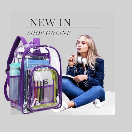Generic Clear Backpack Heavy Duty - PVC Transparent Backpack Large Clear Book Bag for College Work - Purple3