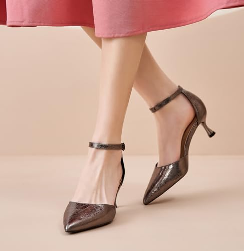LizFoYa Women D’Orsay High Heels Metallic Leather Closed Pointy Toe Evenning Party Ankle Strap Shoes4