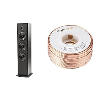 Polk Audio T50 Home Theater and Music Floor Standing Tower Speaker (Single, Black) and Amazon Basics 16-Gauge Speaker Wire - 100 Feet Bundle