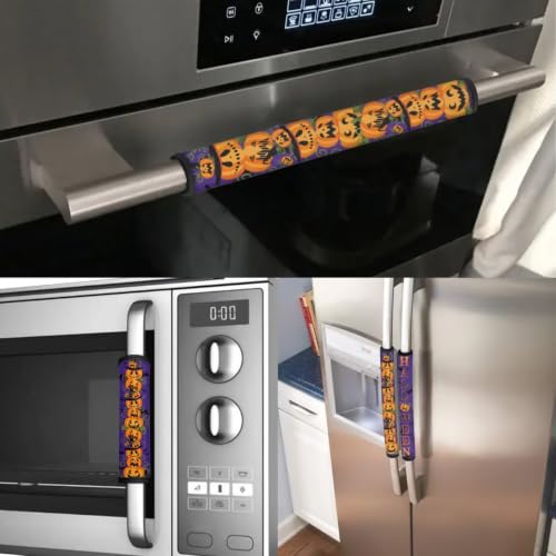 Image of Funny Halloween 6Pcs Refrigerator Handle Covers Pumpkin Fridge Door Handle Protector Anti-Stain Anti-Fingerprint Protective Electrical Kitchen Appliances Gloves Kitchen Decor
