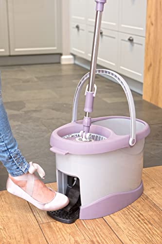 Image of York Microfiber Built-in Rotating Mop - 360 Degree Auto Spin Foot Pedal With Telescopic Handle and 2 Refills,Modern Style for Efficient Floor Cleaning,High-Performance System With Easy Handling,White