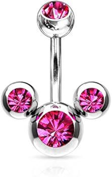 Paula & Fritz® Navelpiercing van chirurgisch staal 316L - roestvrij staal drie bubbels navelpiercing met zirkonia kristal steen - sieraden voor navel (verkrijgbaar in meerdere kleuren), Roestvrij