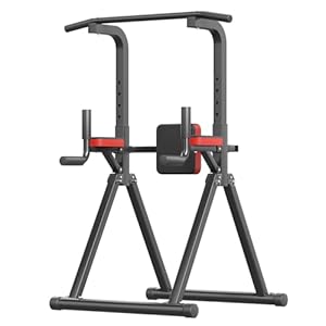 Foldable Power Tower, Adjustable Multifunction Pull Up Bar Tower Station, Pullup Dip Station Rack for Home Gym