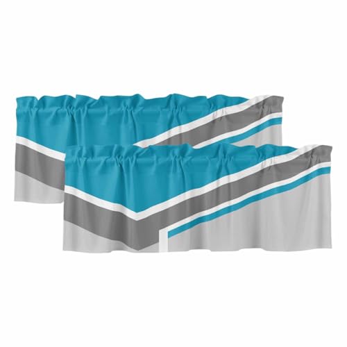 Rullikatlyi Teal Geometric Curtain Valances for Windows, Kitchen Valance Window